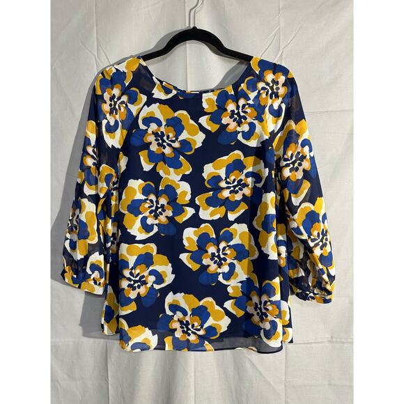 Cabi Top Women Small Blue Floral Lydia Retro Chiffon Cottage Office Boho Capsule - Picture 5 of 7